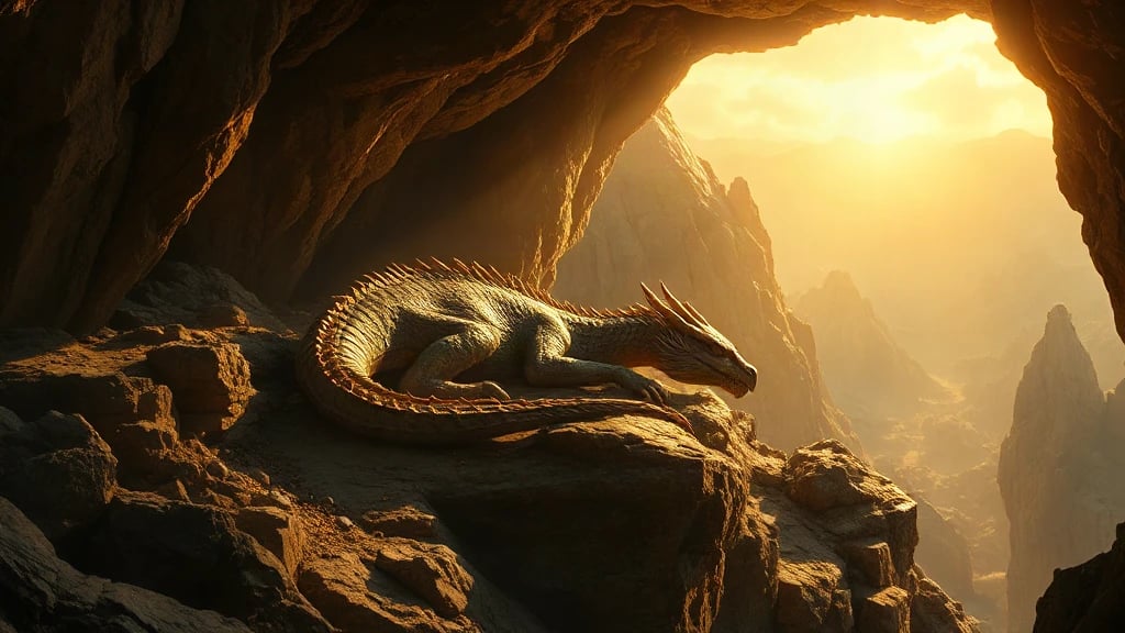 Ancient Dragon Sleeping On Mountain Matte Painting