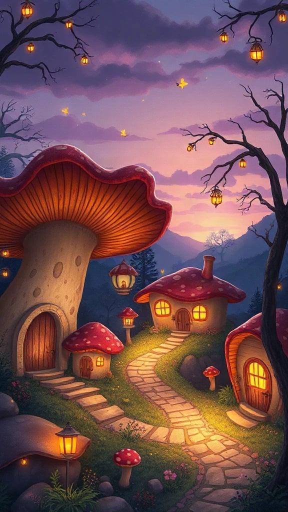 Mushroom Village at Dusk