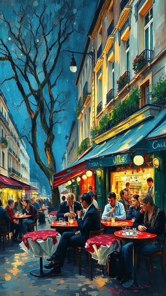 Busy Parisicafe Terrace At Post-Impressionist