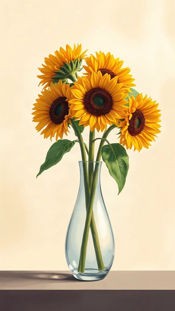 Vase Of Sunflowers Gouache