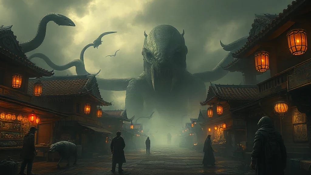 Alien Marketplace With Strange Creatures Matte Painting