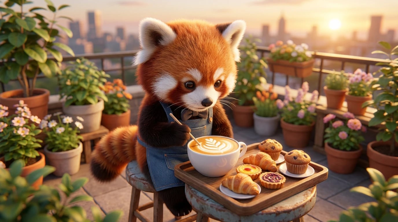 Panda Merah Barista Kebun Atap
