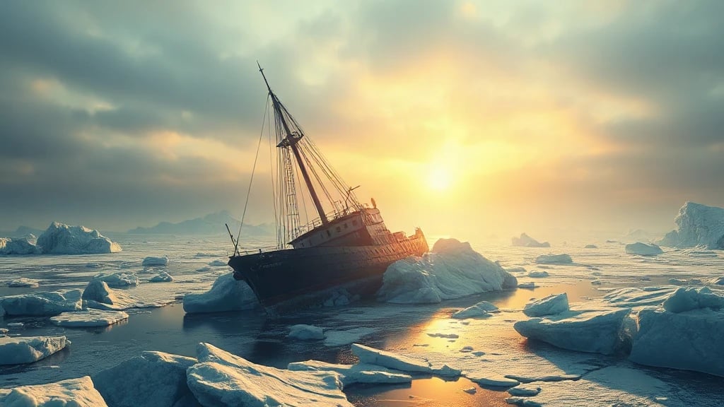 Frozen Shipwreck Trapped In Iceberg Matte Painting