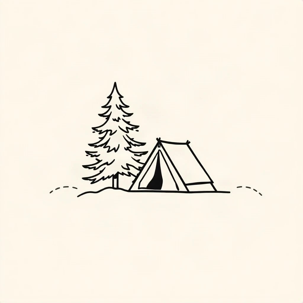 Line Art Pine Tree Tent Logo