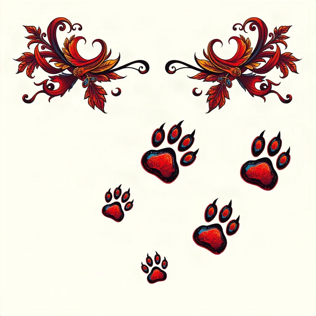 Neo Traditional Paw Prints Tattoo