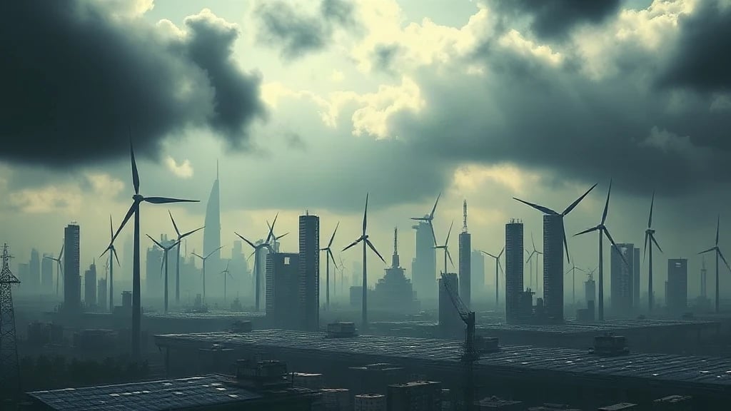 Solarpunk City With Wind Turbines Matte Painting
