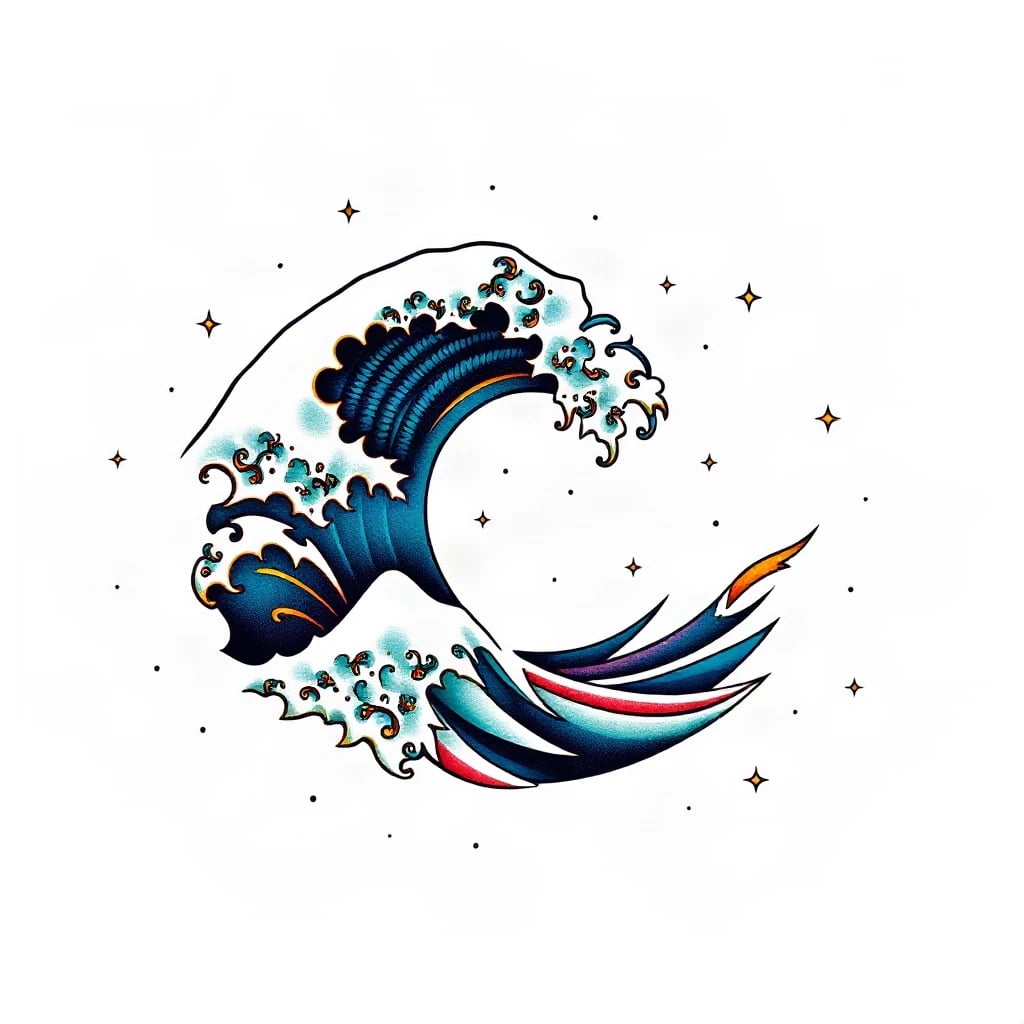 Neo Traditional Ocean Wave Tattoo