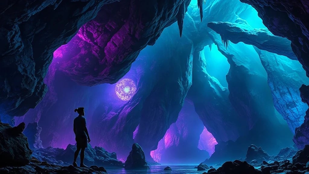 Crystal Cavern Glowing In Purple Matte Painting