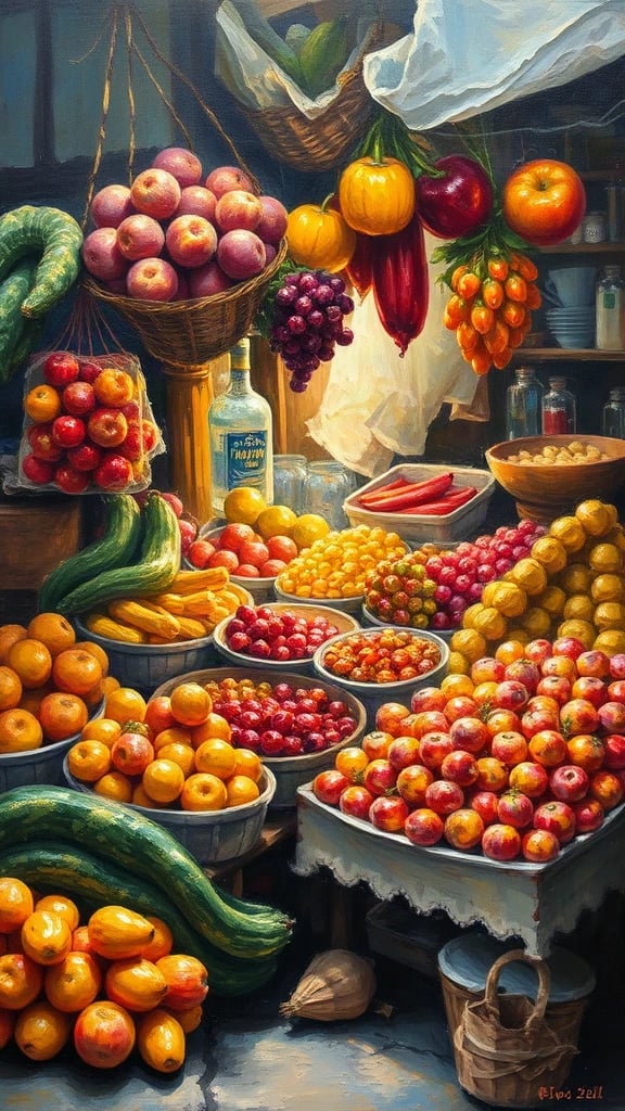 Market Stall Overflowing With Oil Painting