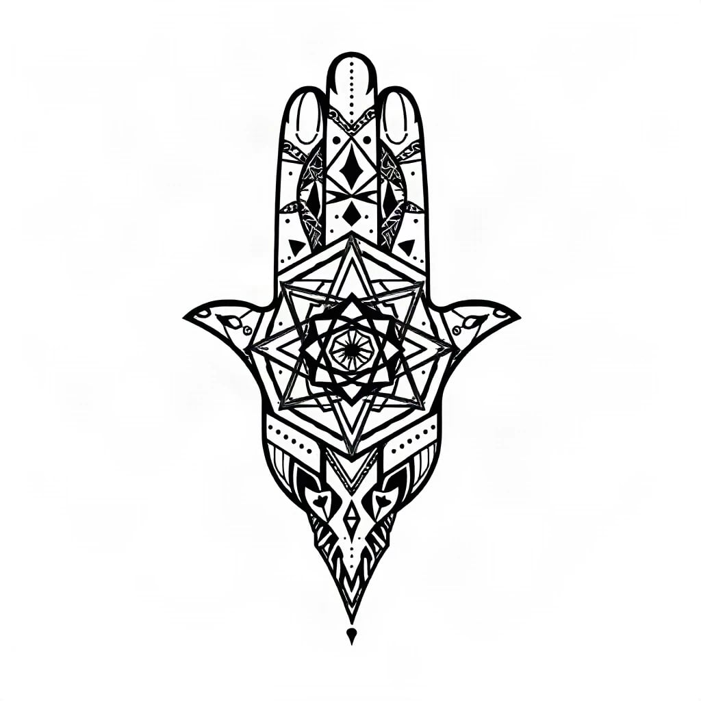 Geometric Hand Of Fatima Tattoo