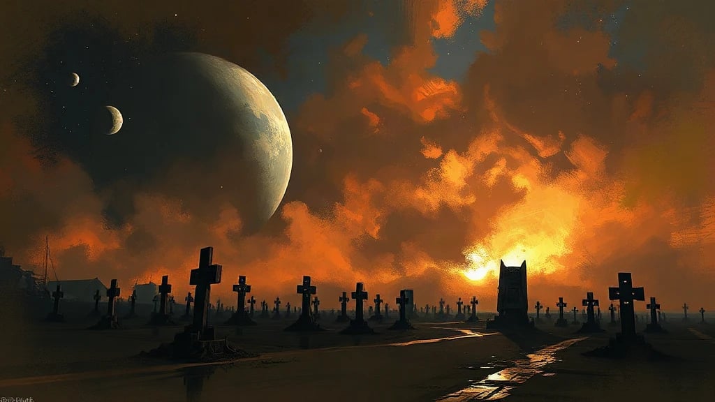 Spaceship Graveyard Drifting In A Painterly Sketch