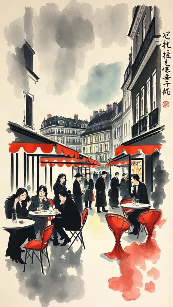 Busy Parisicafe Terrace At Chinese Ink