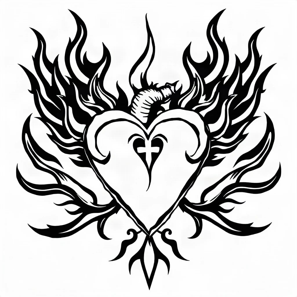 Blackwork Sacred Heart Tattoo