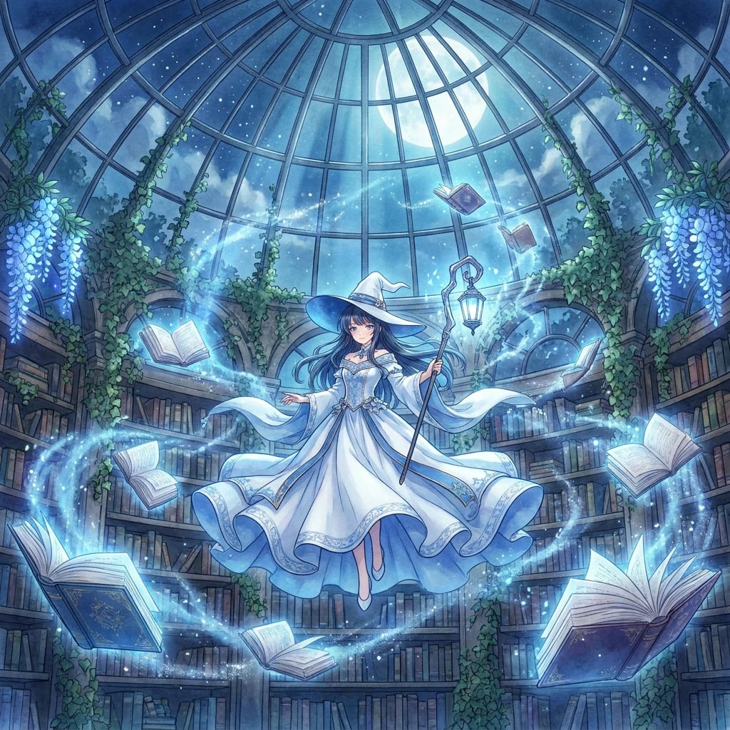 Moonlit Greenhouse Library Spellcaster