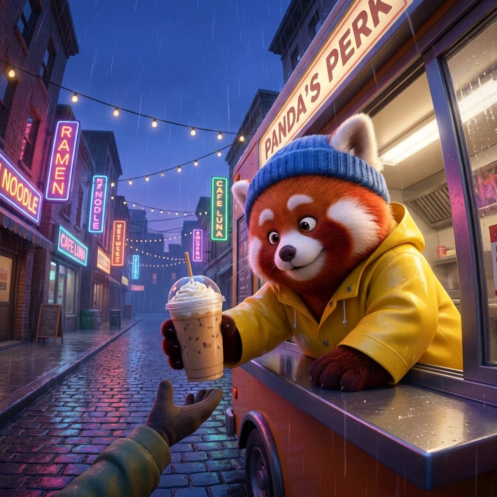 Barista Panda Merah Hujan Senja