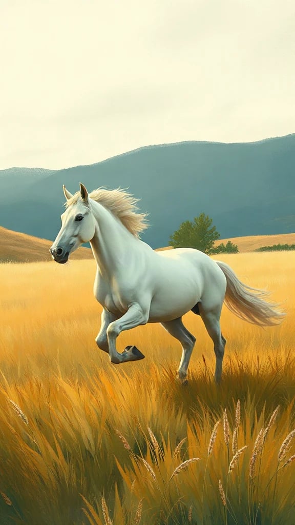 Horse Galloping Across A Gouache