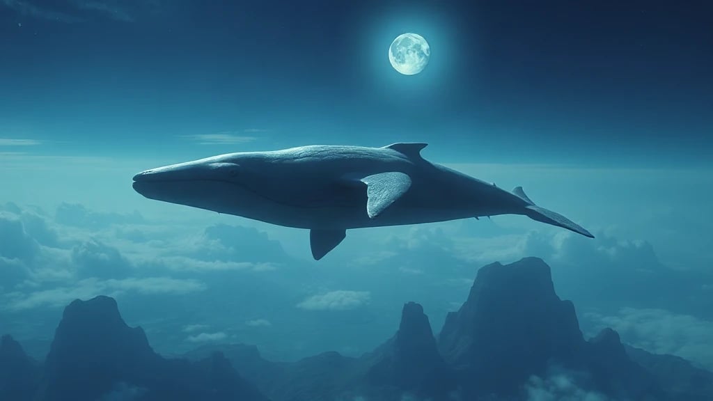 Sky Whale Migrating Over A Matte Painting