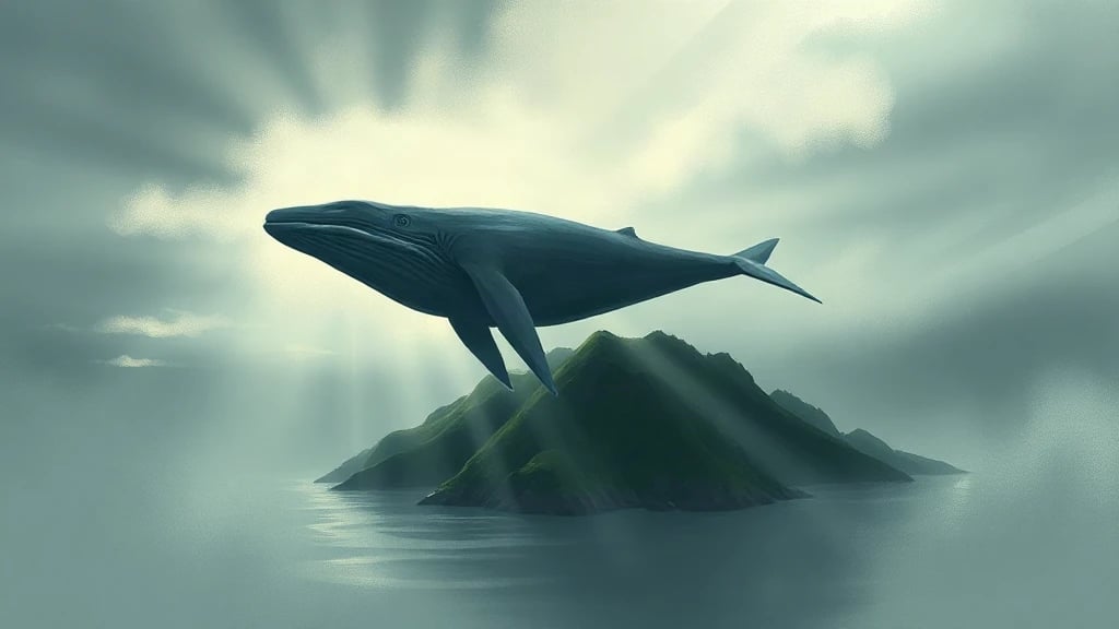 Sky Whale Migrating Over A Painterly Sketch