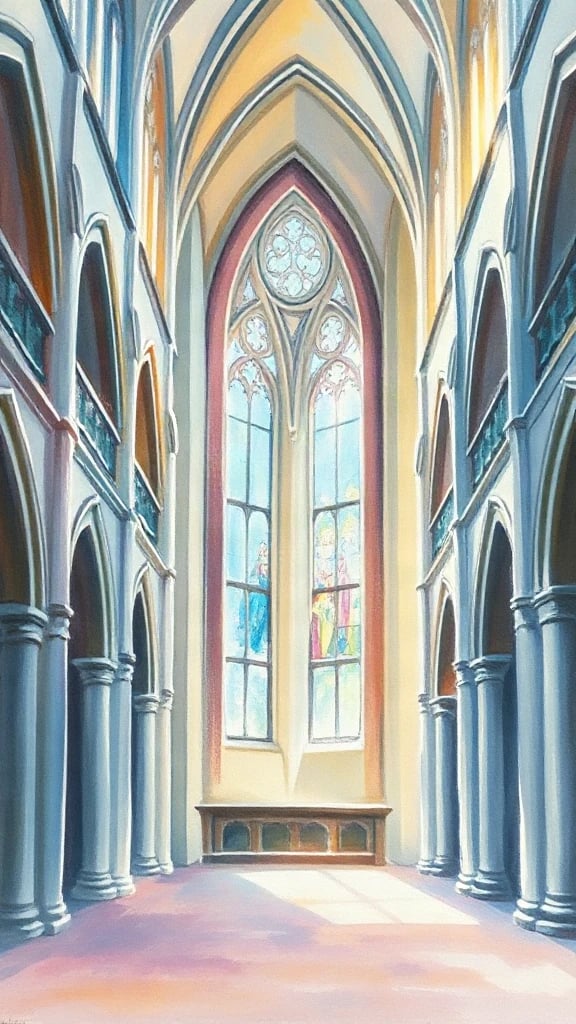 Cathedral Interior With Stained Pastel