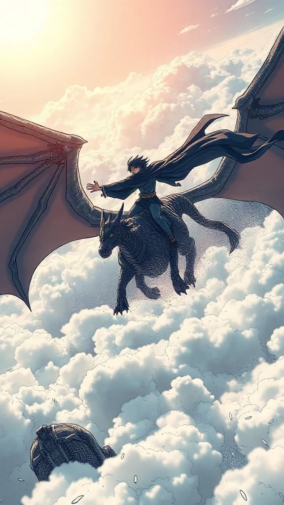 Dragon Rider Over Clouds