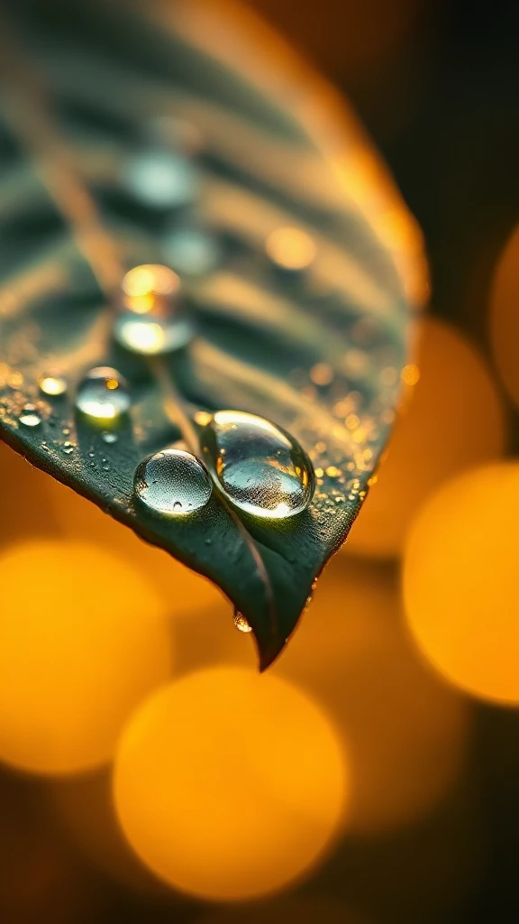 Rain On Leaf Macro Golden