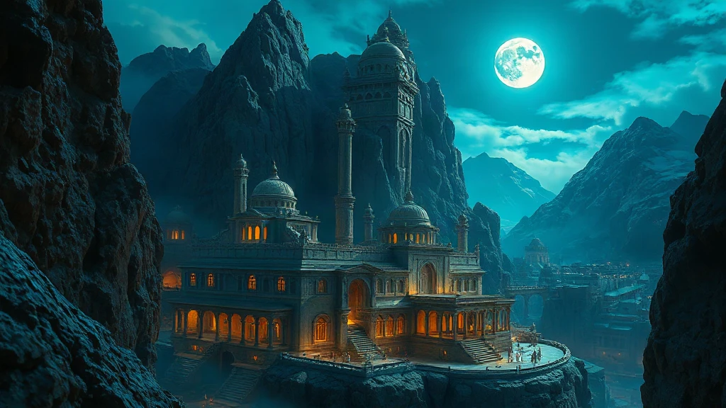 Ancient Library City Inside Mountain Matte Painting