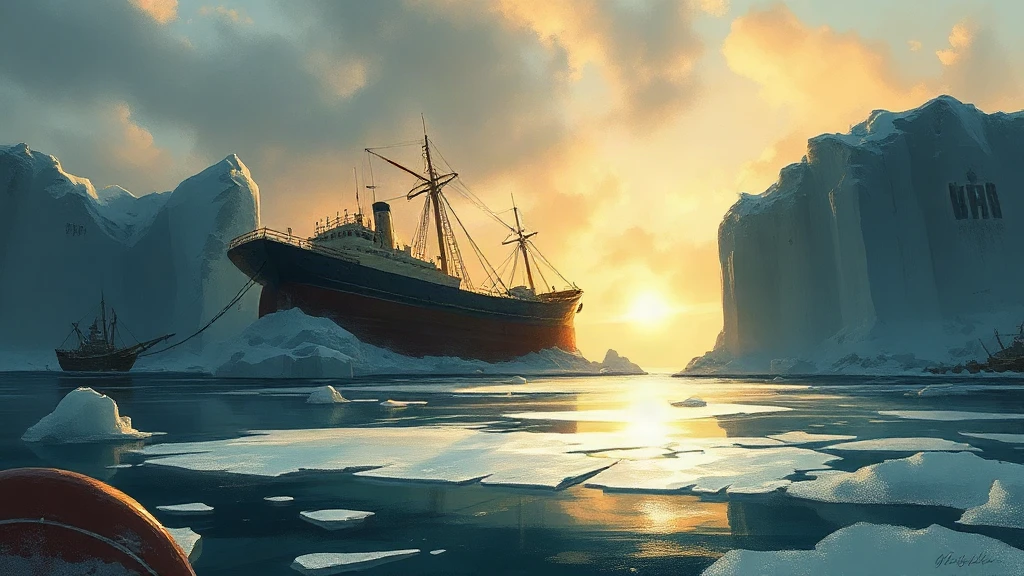 Frozen Shipwreck Trapped In Iceberg Painterly Sketch