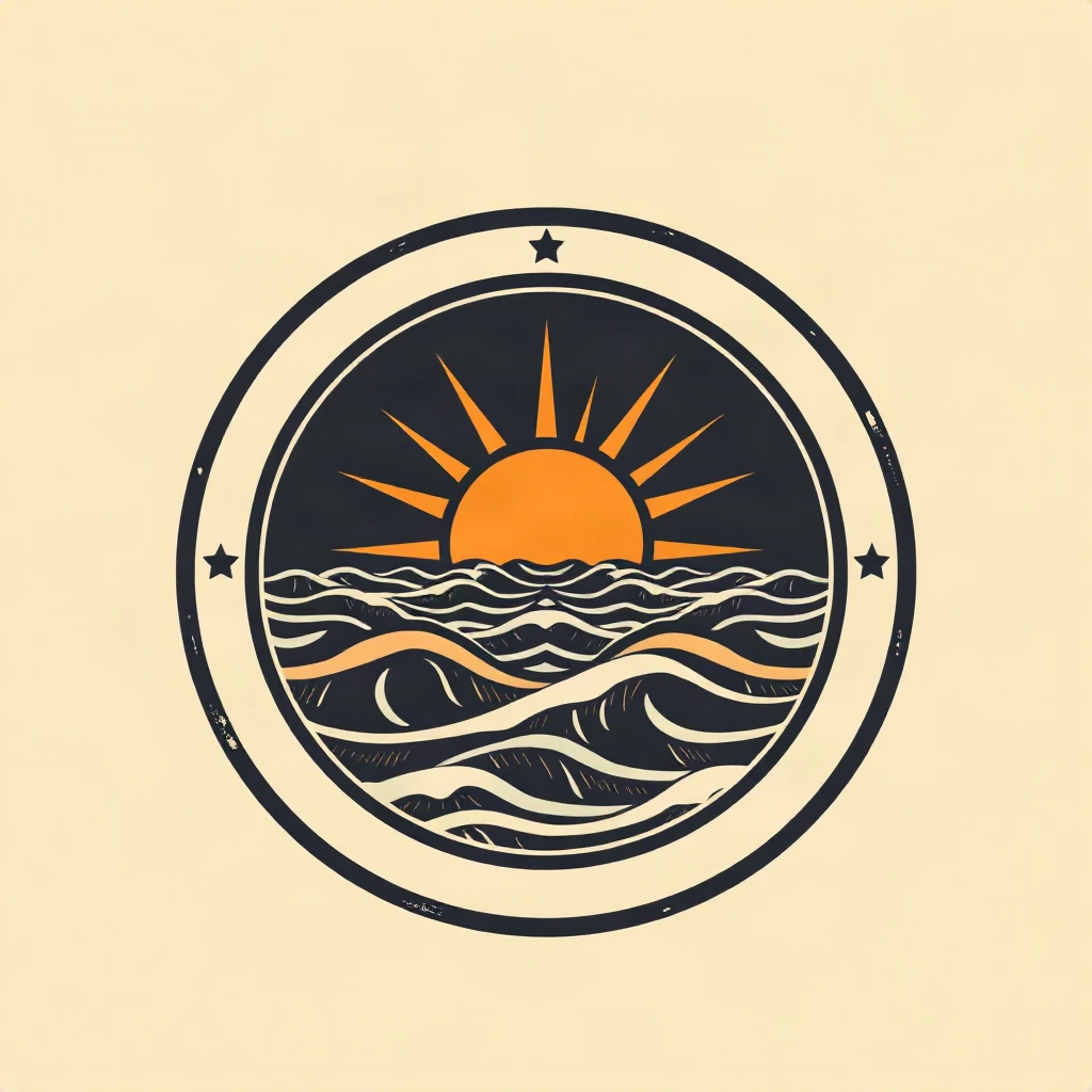 Vintage Badge Sun Waves Logo