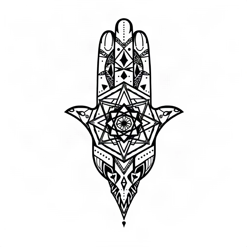 Geometric Hand Of Fatima Tattoo