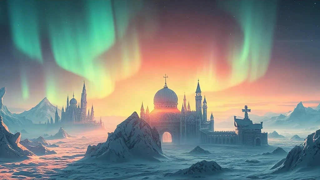 Frozen Kingdom With Ice Palaces Matte Painting