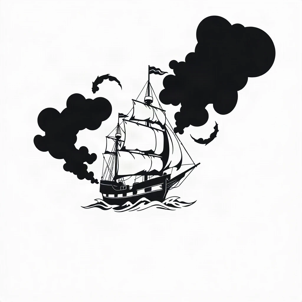 Blackwork Ship Tattoo