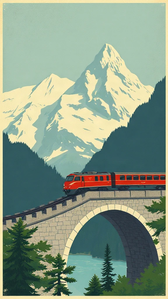 Retro Travel Poster Mountains