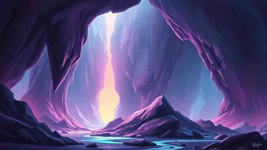 Crystal Cavern Glowing In Purple Painterly Sketch