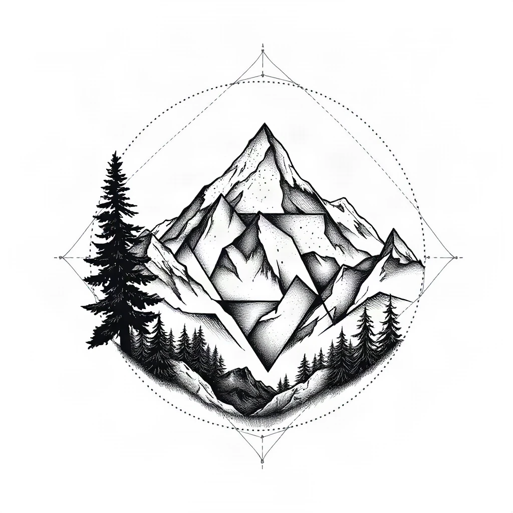 Geometric Mountain Range Tattoo