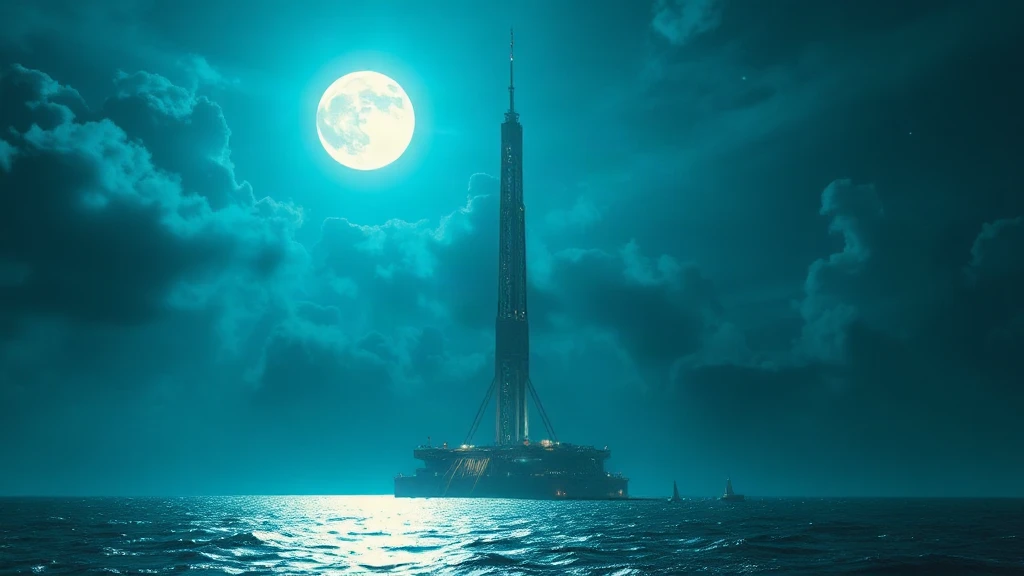 Futuristic Space Elevator Rising From Matte Painting