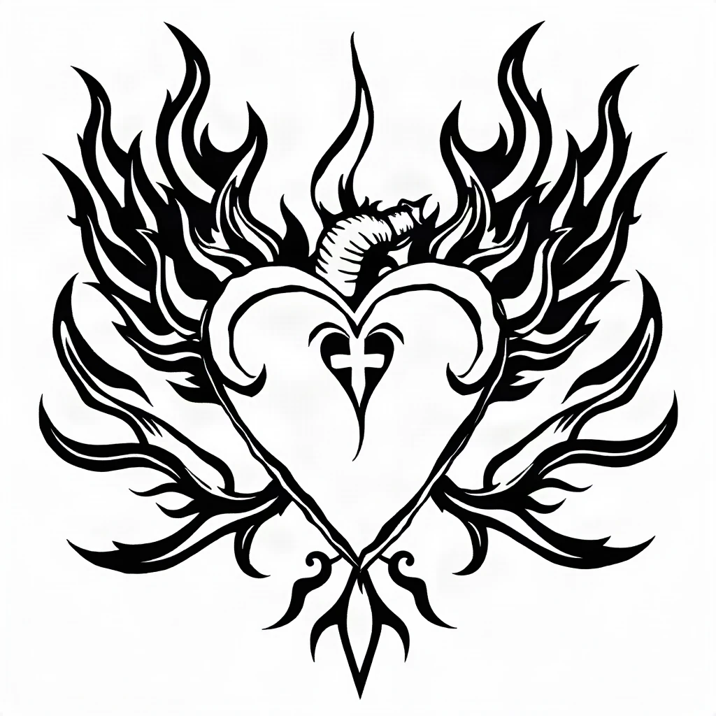 Blackwork Sacred Heart Tattoo