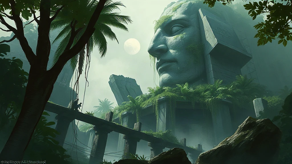 Jungle Ruin With A Colossal Painterly Sketch