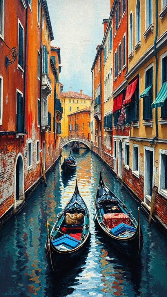Veneticanal With Gondolas Acrylic Palette Knife