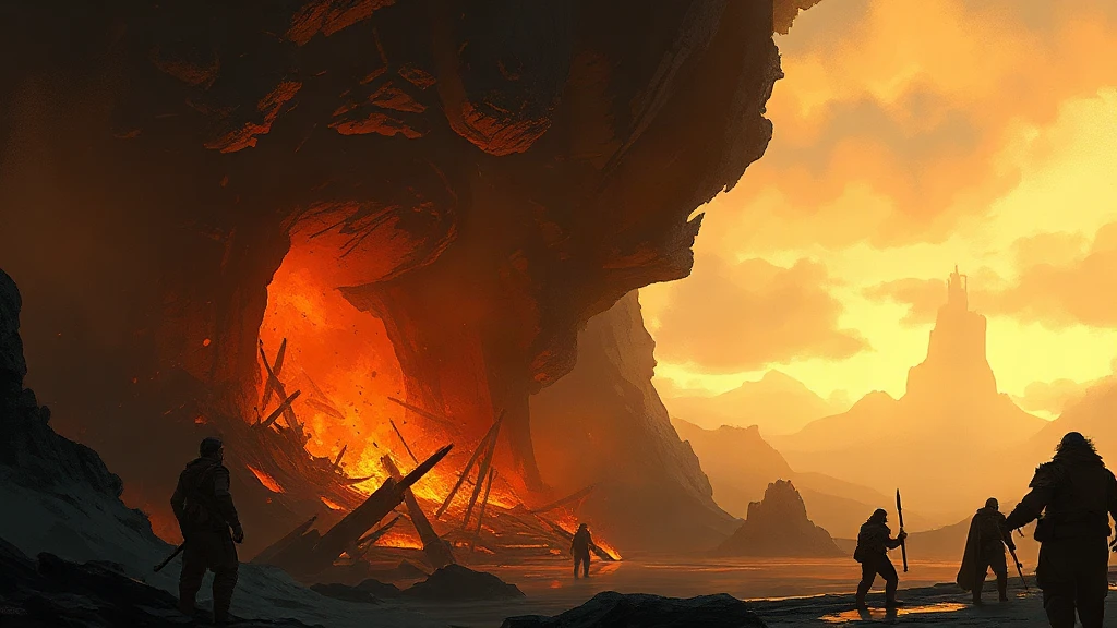 Volcanic Forge Where Giants Craft Painterly Sketch
