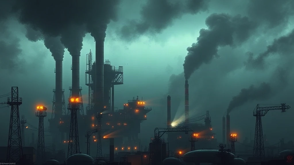 Dieselpunk Factory City With Smoke Matte Painting