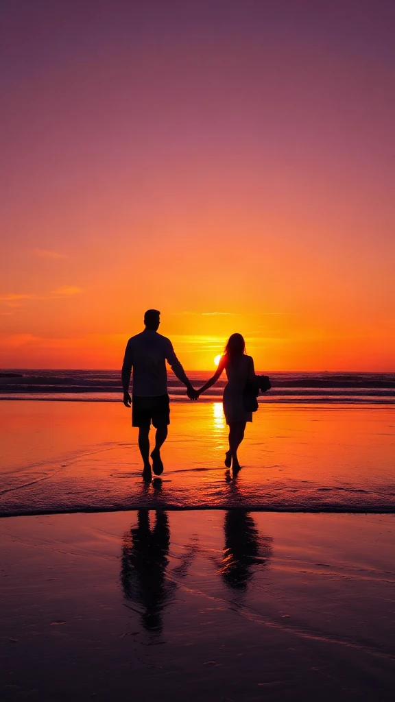 Beach Sunset Silhouette Couple