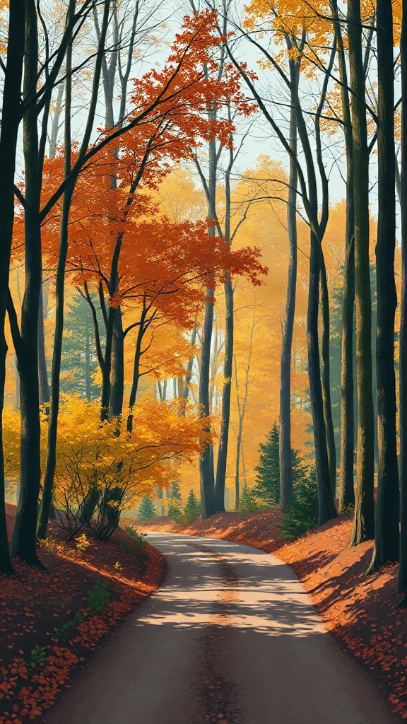 Forest Path In Autumn Gouache