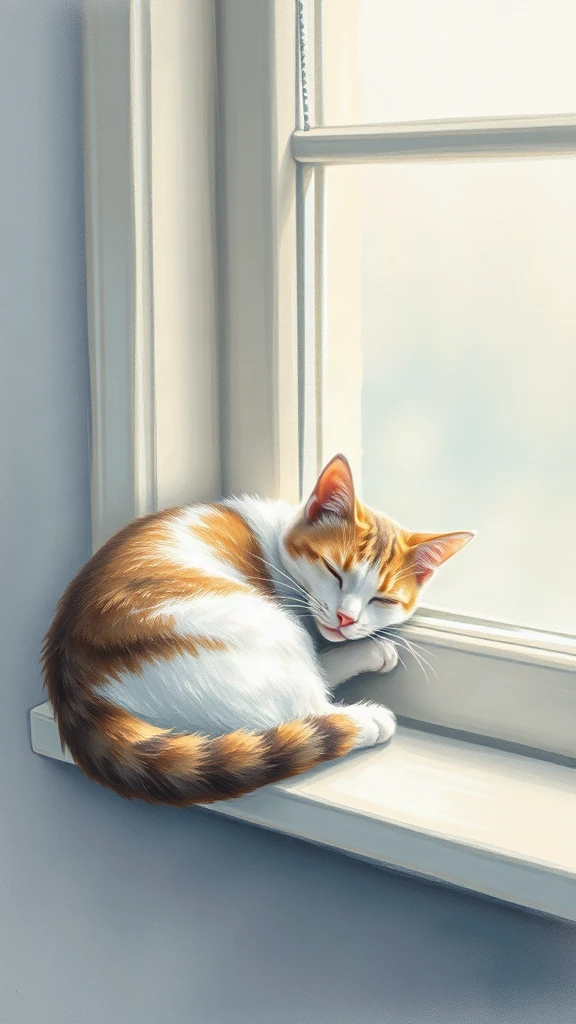 Cat Sleeping On A Pastel