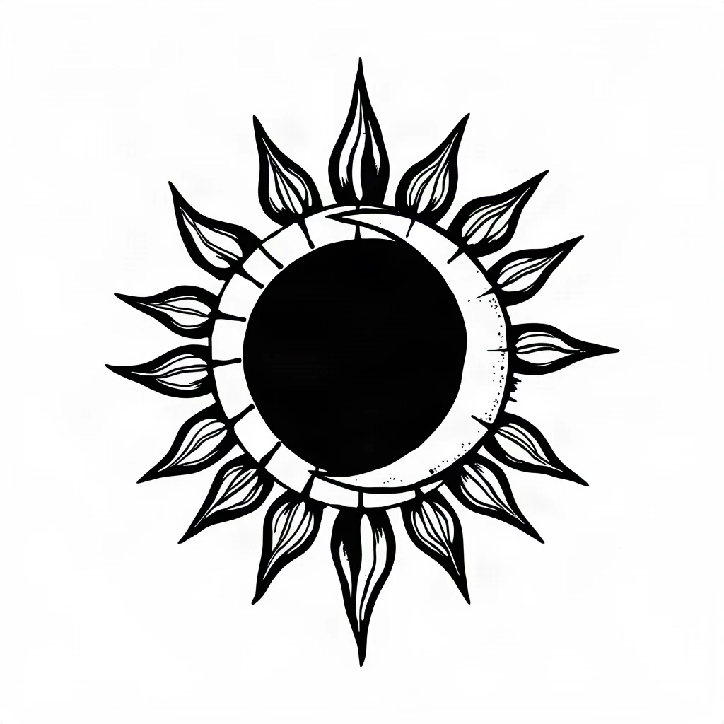 Blackwork Sun And Moon Tattoo