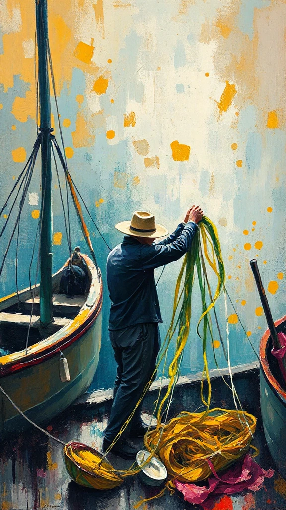 Fishermmending Nets Post-Impressionist