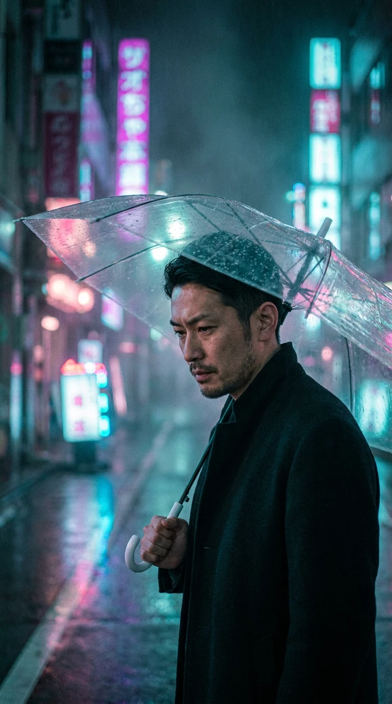Tokyo Neon Rain Portrait