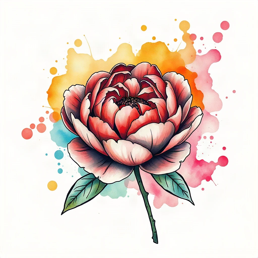 Watercolor Peony Tattoo