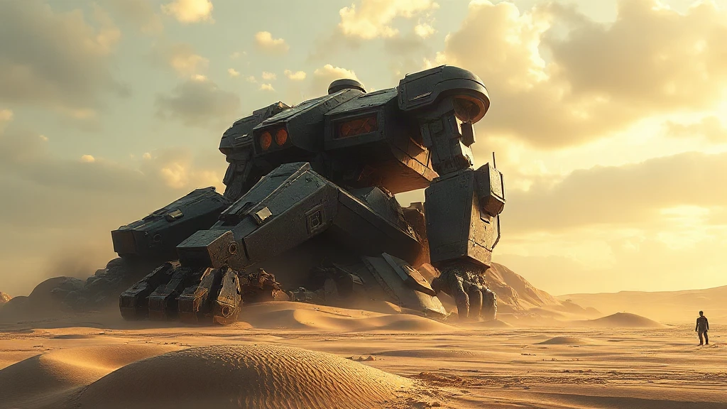 Colossal Robot Statue Half Buried Matte Painting