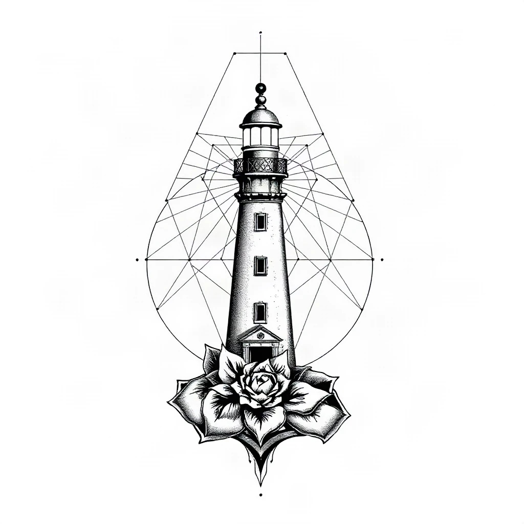 Geometric Lighthouse Tattoo
