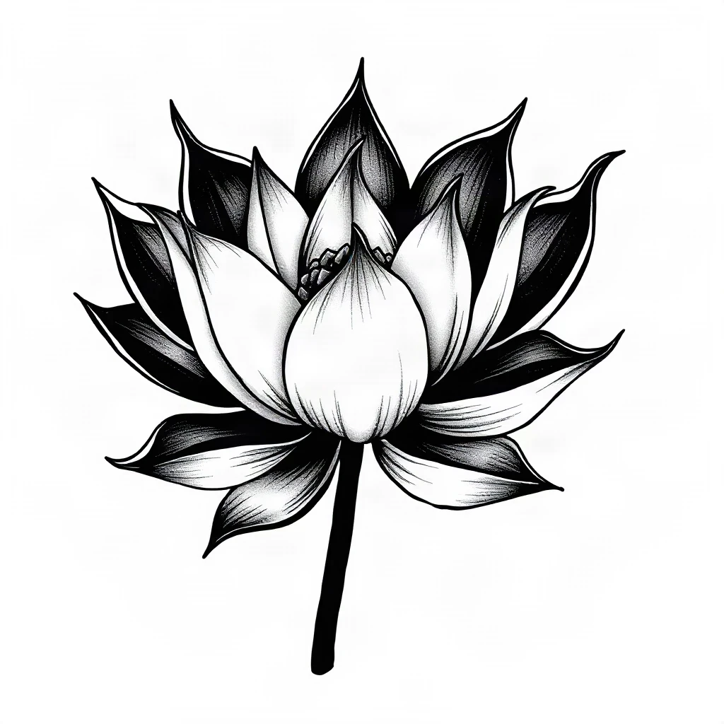 Blackwork Lotus Tattoo